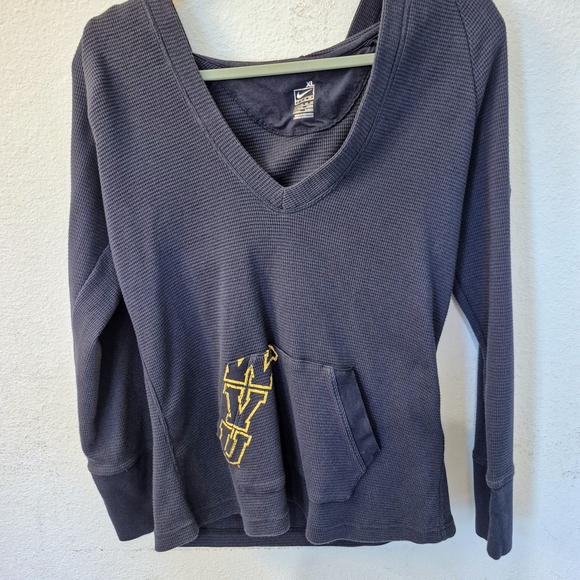 WVU West Virginia University Nike Team XLarge Women’s Thermal Hooded Top V-Neck - Picture 1 of 5
